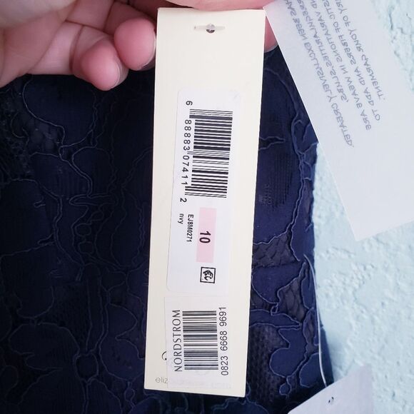 Eliza‎ J Navy High Neck Lace Sheath Dress - Picture 5 of 8